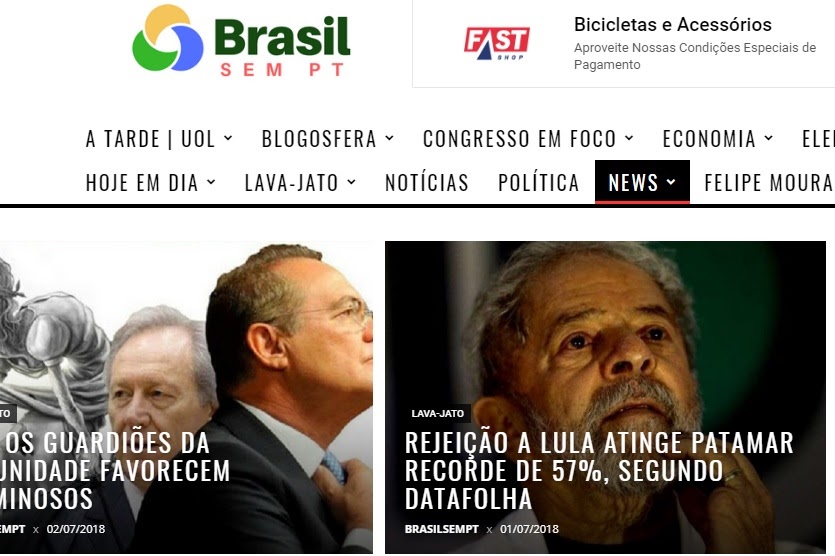 Omissão. Data da publicação só é visível na página principal do site Brasil sem PT