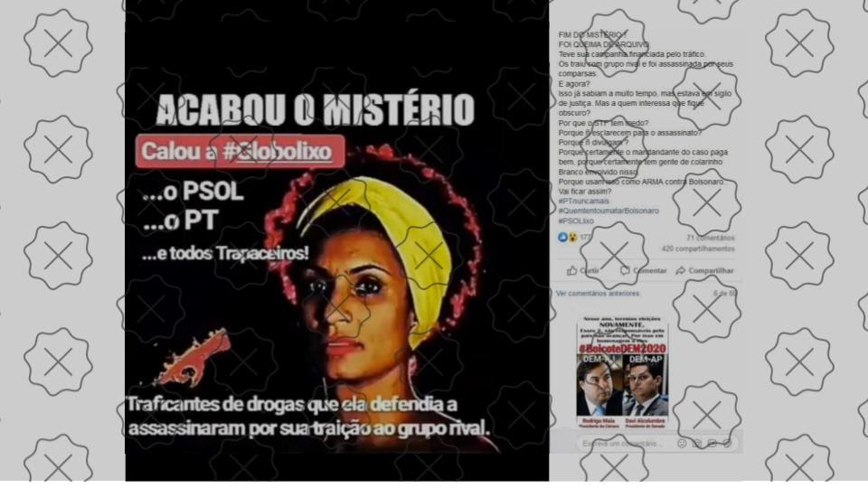 A vereadora assassinada Marielle Franco sobreposta por título desinformativo