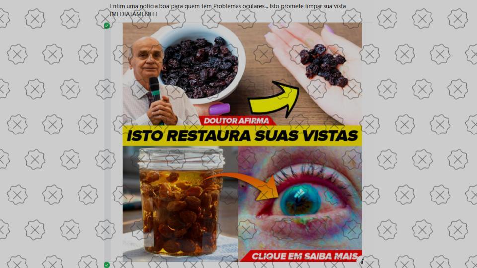 Com marca d'água com o selo falso, reprodução de propaganda enganosa que se aproveita da imagem do médico Dráuzio Varella