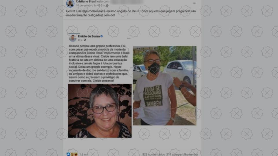 Post enganoso sobre a professora Cleide Rosa e sergipana com blusa contra Bolsonaro