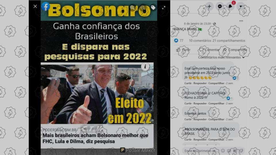 Postagem reproduz notícia antiga sobre popularidade de Bolsonaro como se fosse atual