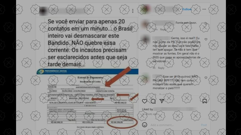 Extrato falso de aposentadoria de Bolsonaro