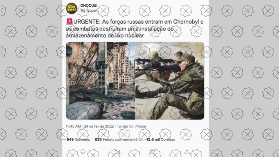 Postagem usa fotos antigas pra falar de invasão russa em Tchernóbil