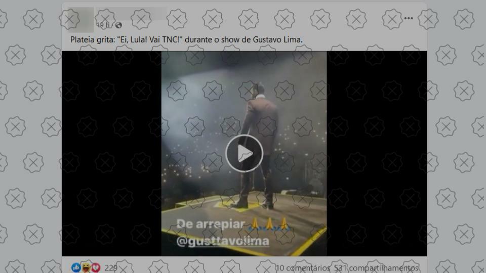 É montagem vídeo em que plateia grita “Fora Bolsonaro” em show de Gusttavo Lima em Lisboa