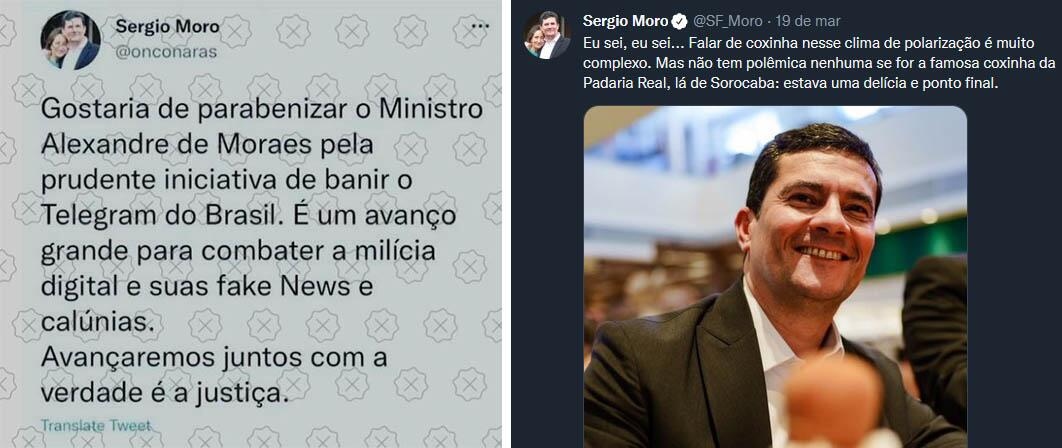 Comparação de tweet falso e publicação do perfil oficial de Moro