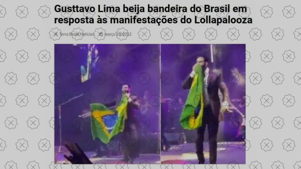 Gusttavo Lima beija bandeira em show em Lisboa, dia 4 de março
