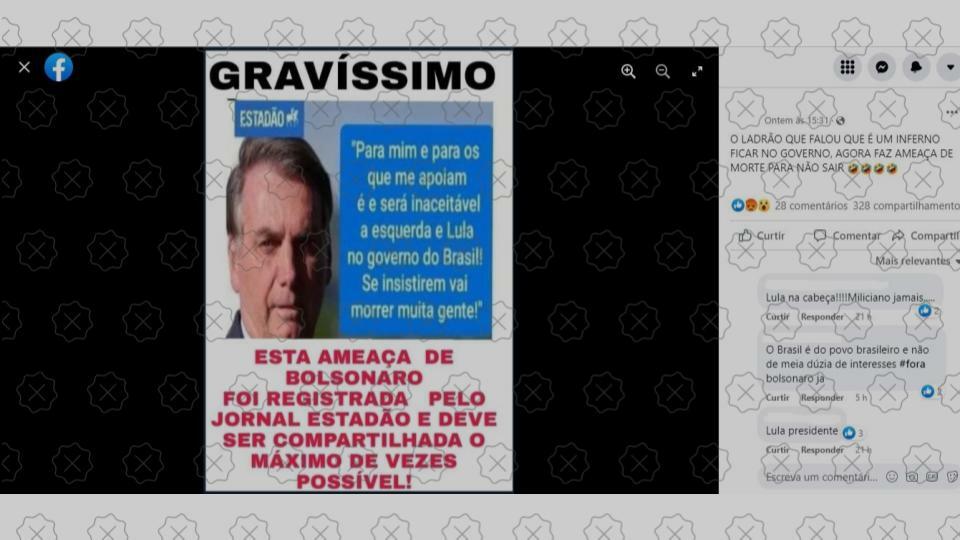 Postagem engana ao dizer que Estadão registrou ameaça de Bolsonaro