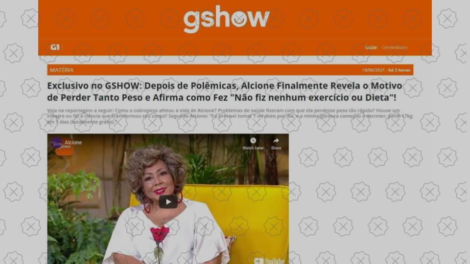 Página falsa do GShow contém entrevista e fotos adulteradas de Alcione para promover remédio
