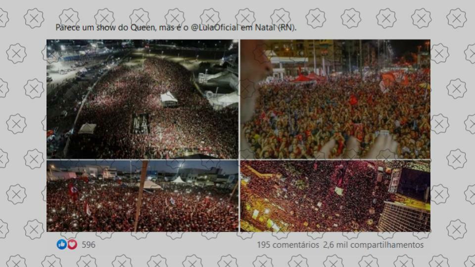 Post usa três fotos antigas para ilustrar comício de Lula realizado em Natal no dia 16 de junho