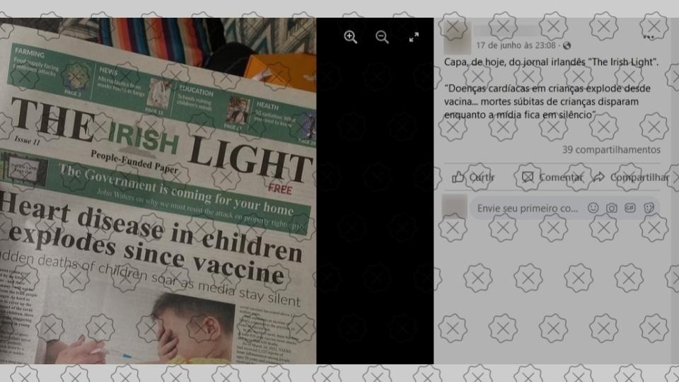 Posts compartilham capa de edição de jornal irlandês que engana ao dizer que casos de doenças cardíacas explodiram desde a vacinação contra a Covid-19