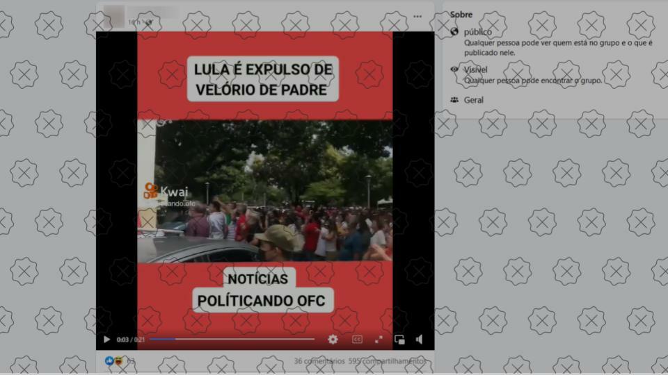Posts enganam ao difundir vídeo que mostraria Lula sendo expulso do velório de um padre, o que é falso.