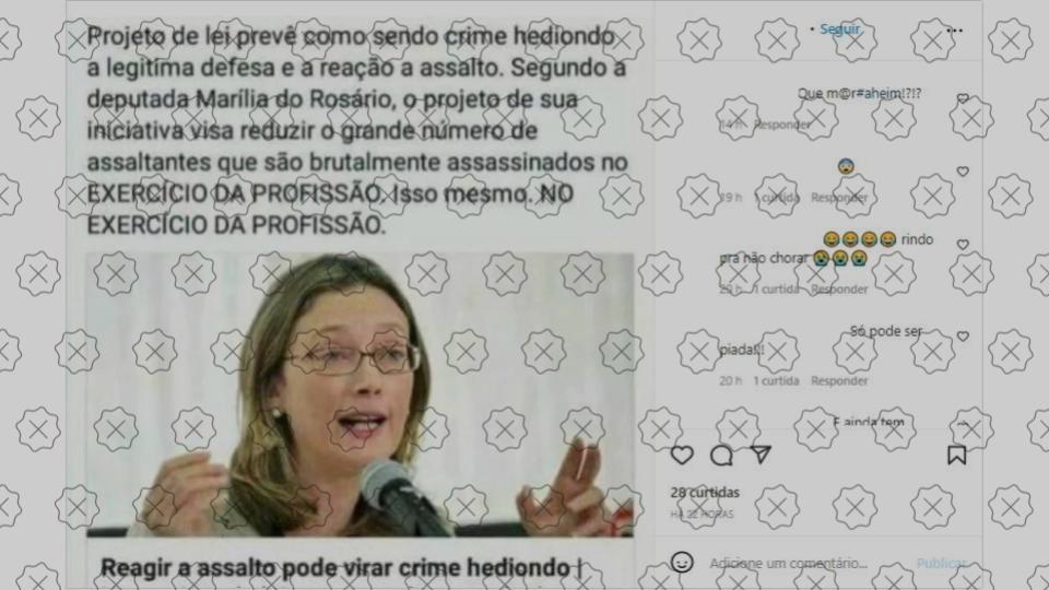 Postagem diz falsamente que Maria do Rosário tem projeto de lei para criminalizar legítima defesa