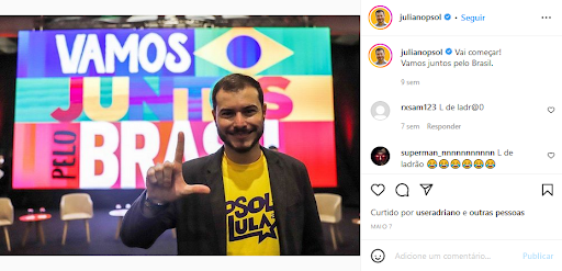 Foto mostra Juliano Medeiros em evento de lançamento da pré-candidatura de Lula, em maio de 2022