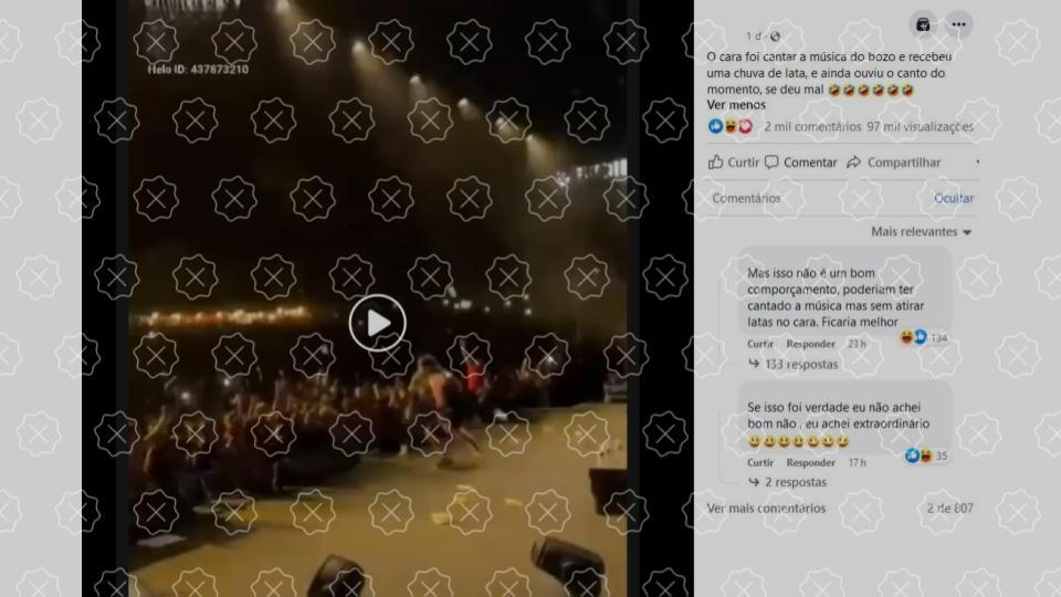 Postagens usam vídeo editado para sugerir que plateia atacou artista que cantou funk bolsonarista