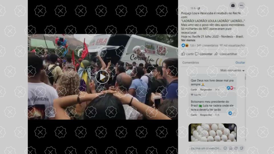 Vídeo mostra protesto contra Lula em MG em 2017, não em Recife recentemente