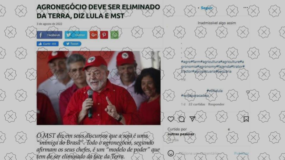 Título é enganoso ao sugerir que Lula disse que agronegócio deve ser eliminado