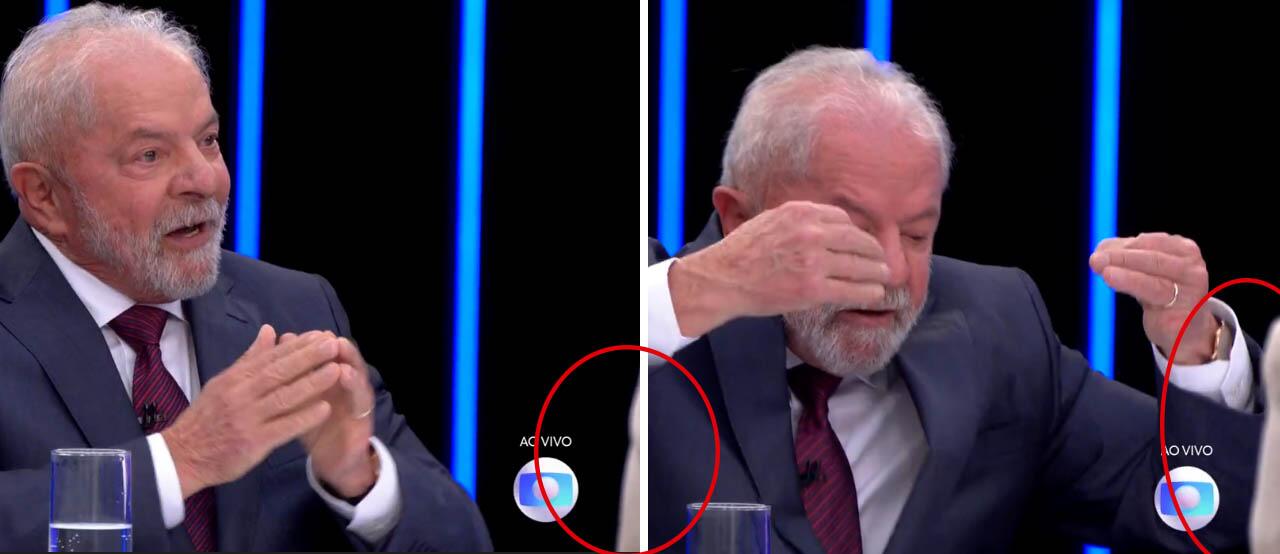 Imagem mostra diferentes frames da entrevista que atestam que o braço de Renata Vasconcellos aparecia durante respostas de Lula.