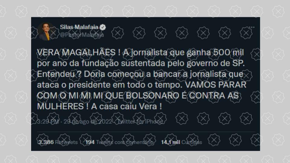 Tweet engana ao dizer que Vera Magalhães recebe R$ 500 mil por ano da TV Cultura
