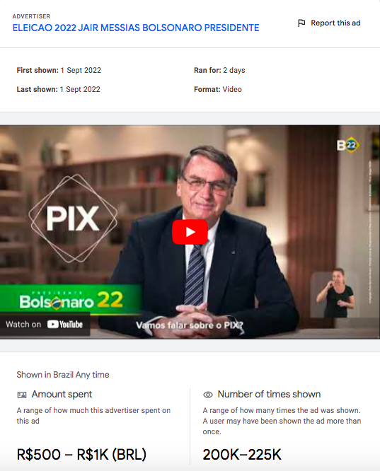 Anúncio de Bolsonaro no Google
