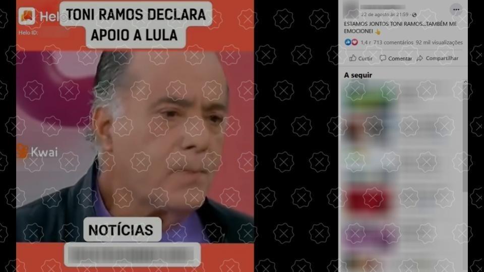 Vídeo engana ao afirmar que Tony Ramos declarou apoio a Lula