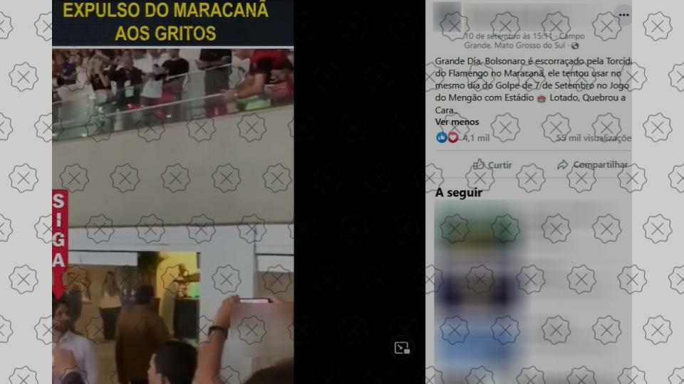 Publicações difundem vídeo de manifestação contra Bolsonaro para alegar que o mandatário foi expulso sob vaias do Maracanã, o que é falso