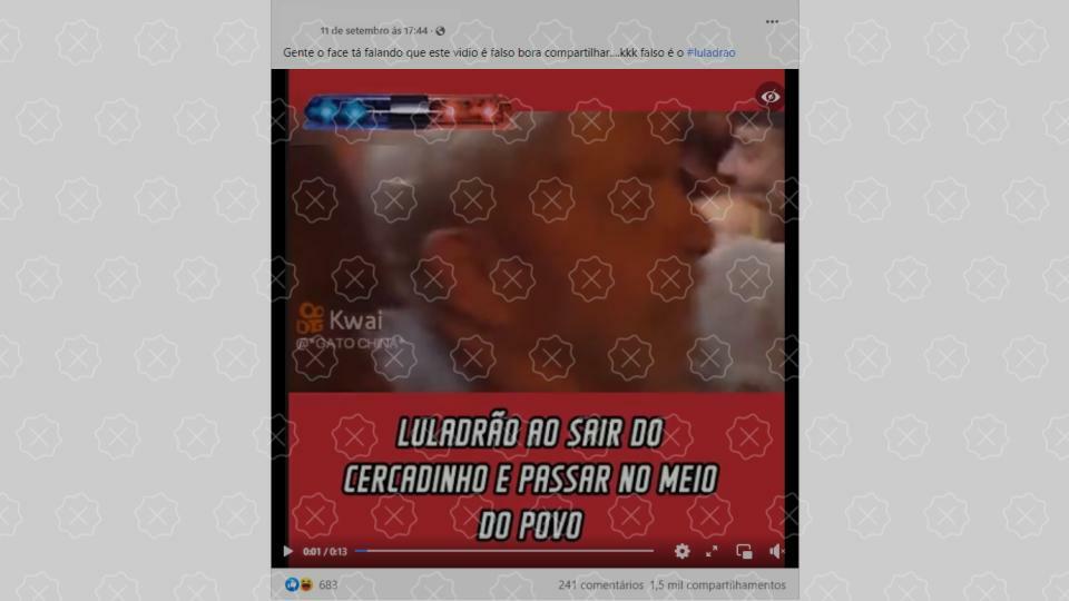 Print de publicação desinformativa no Facebook, que mente ao afirmar que Lula foi xingado em manifestação, ao se entregar para a Polícia Federal