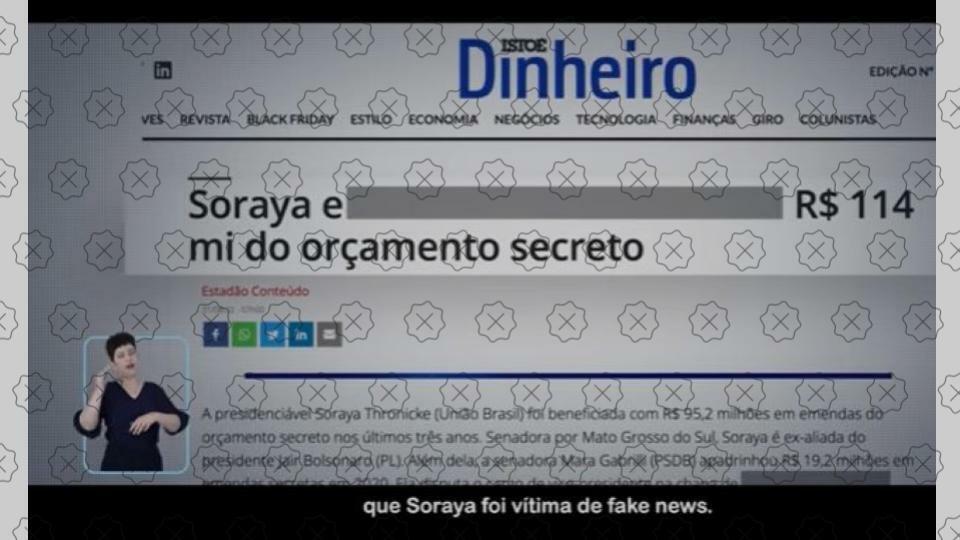 Propaganda eleitoral de Soraya Thronicke engana ao chamar reportagem de fake