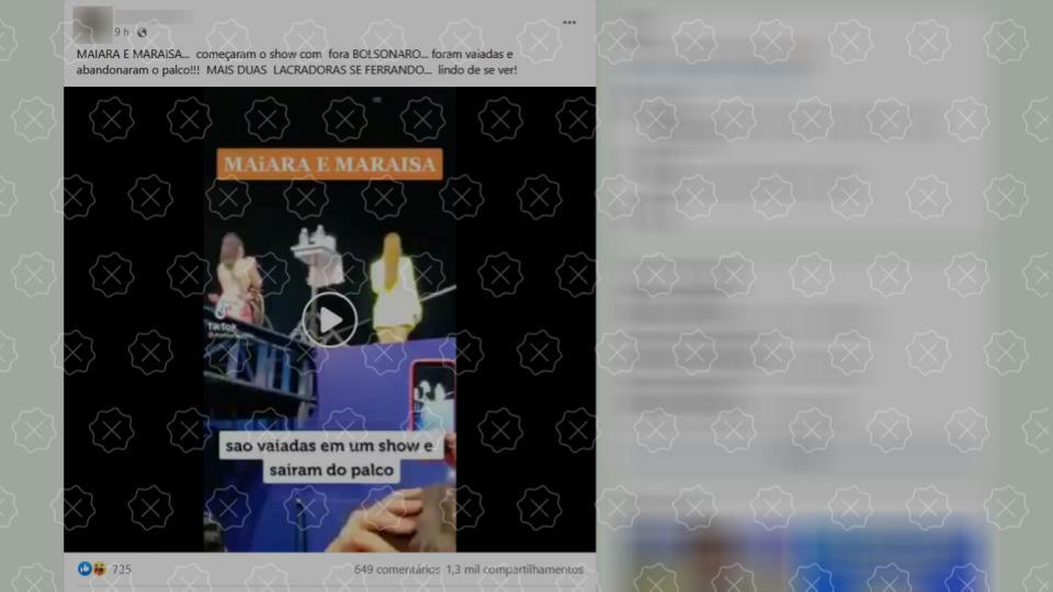 Posts enganam ao alegar que Maiara e Maraisa deixaram palco sob vaias após gritar Fora Bolsonaro, o que é falso
