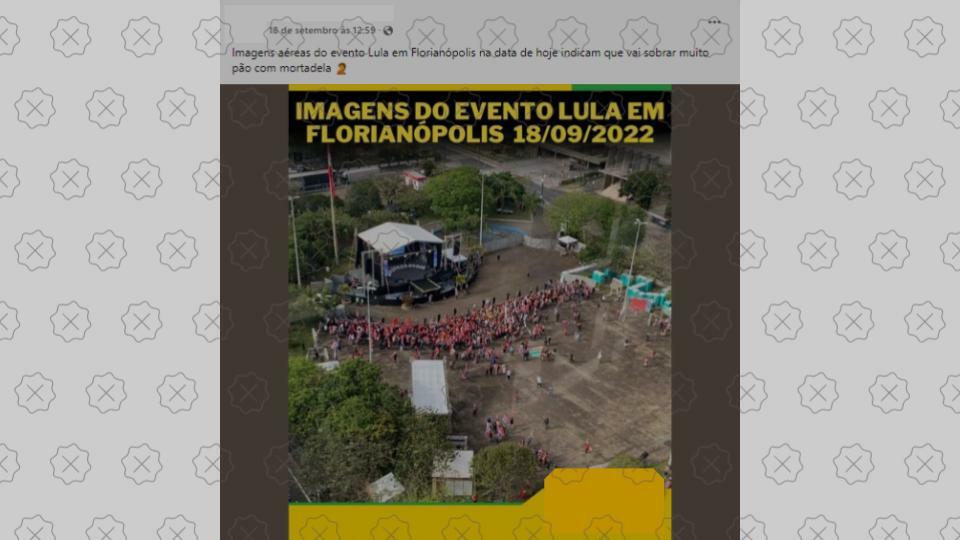 Publicação desinformativa usa foto de antes de comício de Lula para insinuar que comparecimento de apoiadores foi baixo