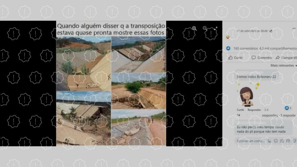 Postagem engana ao mostrar fotos antigas de obras do rio São Francisco para afirmar que elas indicam o estágio em que Bolsonaro assumiu a construção.