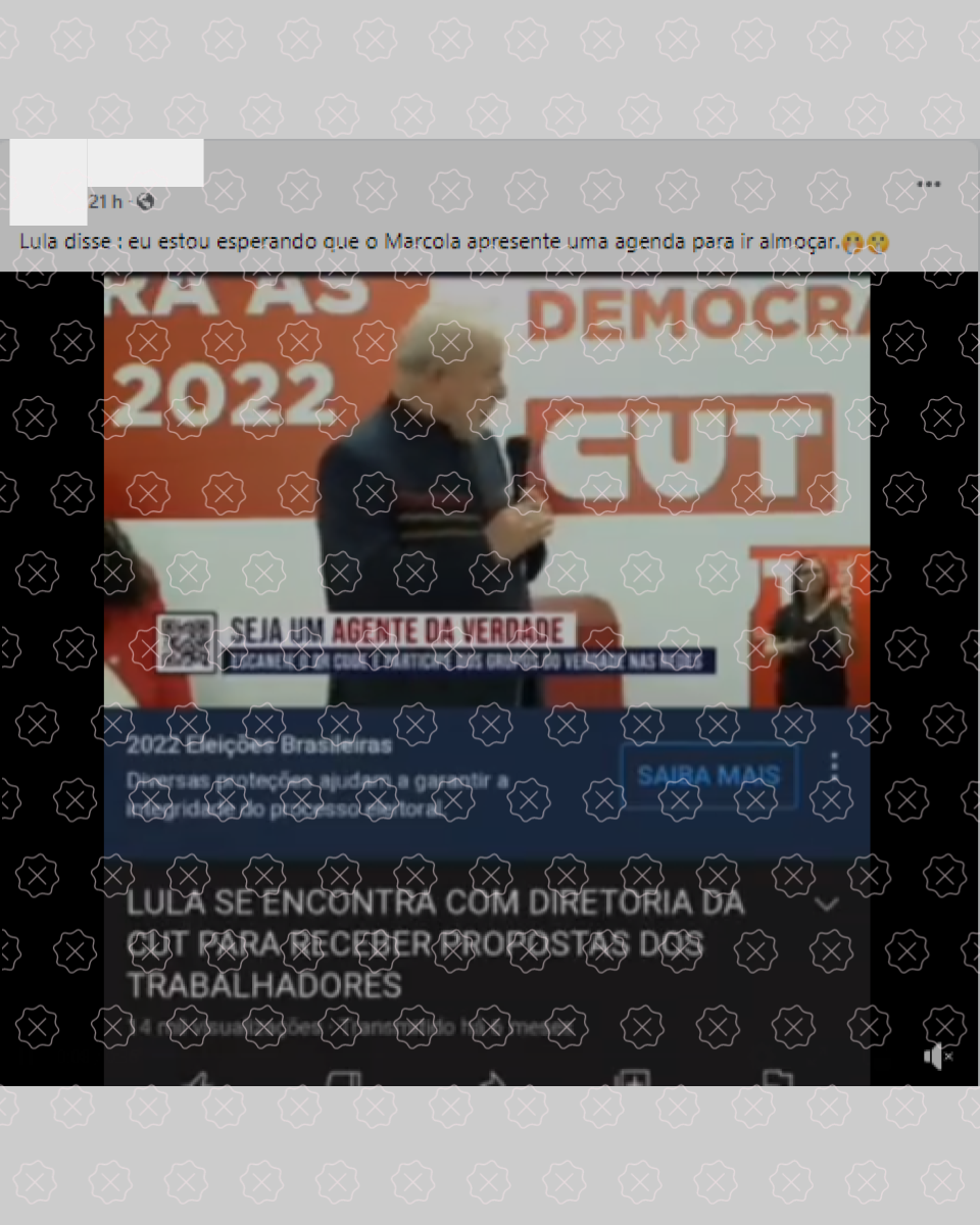 Reprodução de postagem desinformativa, que engana ao relacionar Lula ao PCC