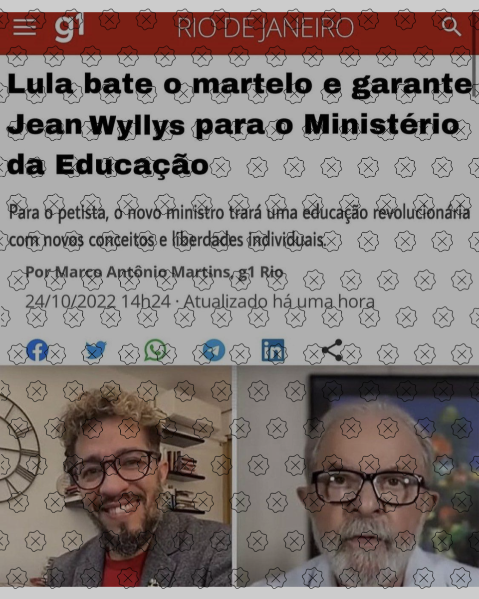 Reprodução de postagem desinformativa que mente ao dizer que Lula indicou Jean Wyllys para o Ministério da Educação