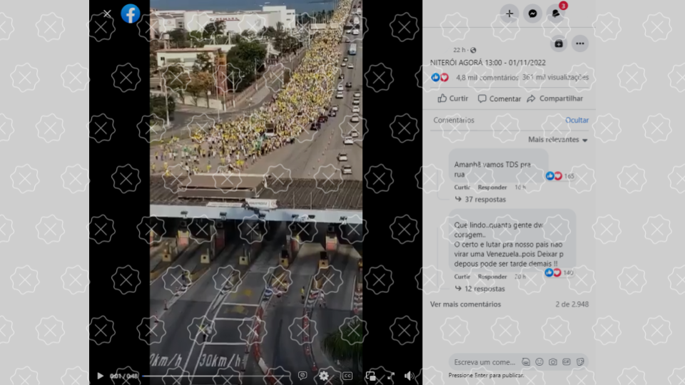 Vídeo gravado em 2018 no Espírito Santo é compartilhado como se fosse protesto contra derrota de Bolsonaro em Niterói (RJ) 