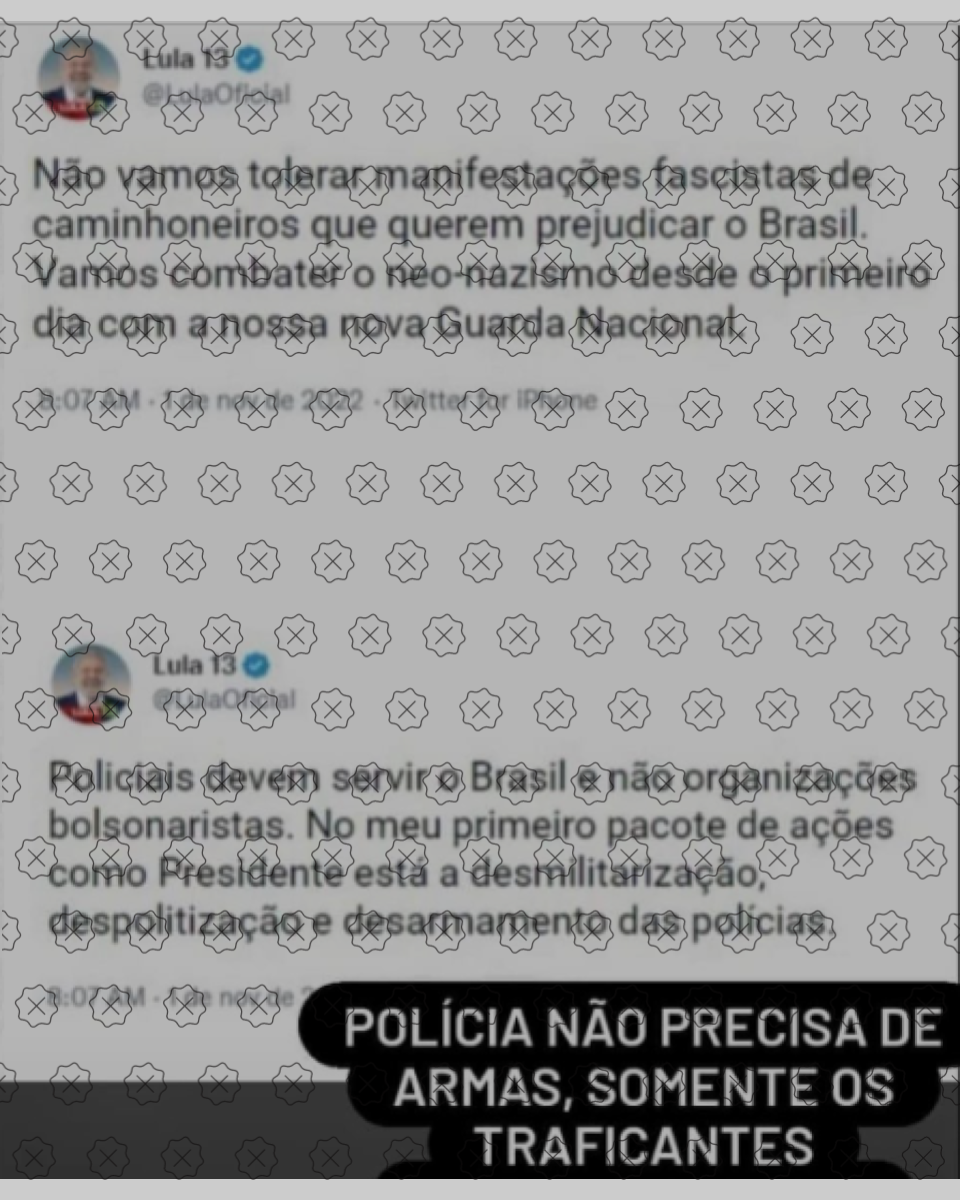 Reprodução de tuítes falsos nunca publicados pelo presidente eleito Lula