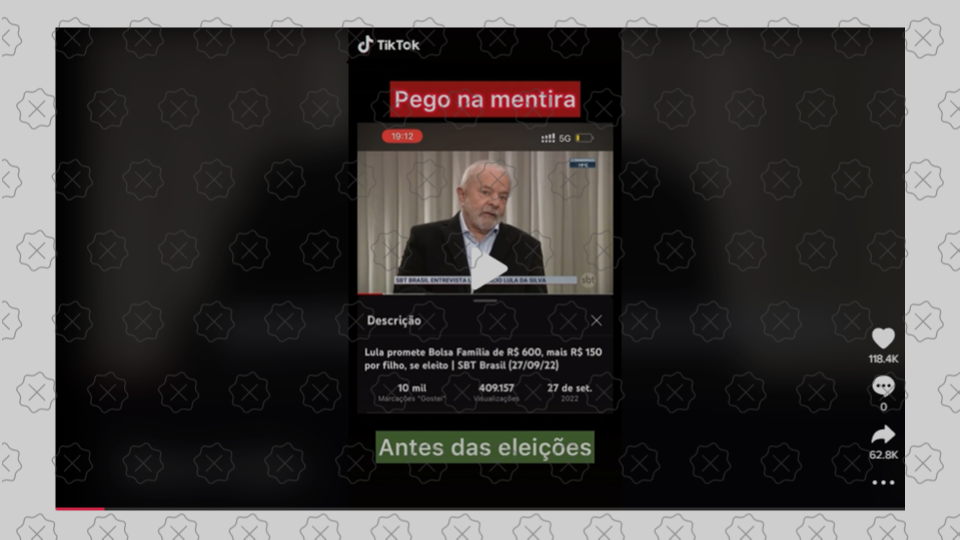 Montagem com a alegação falsa de que Lula desistiu do Auxílio Brasil de R$ 600