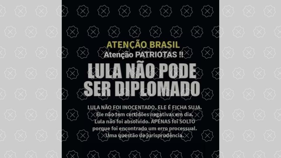Posts difundem que o presidente eleito Lula não pode ser diplomado porque é ficha suja, o que é falso; petista é ficha limpa