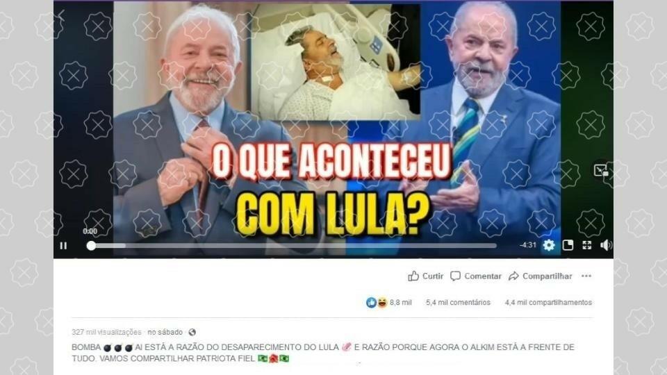 Vídeo com a alegação desinformativa de que Lula foi internado no Sírio-Libanês