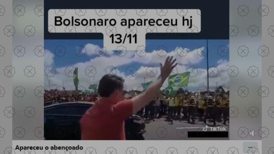 Vídeo em que Bolsonaro acena para multidão não foi gravado em 13 de novembro de 2022, mas em abril deste ano.