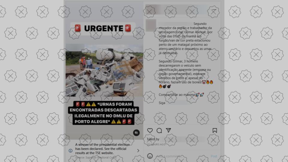 Publicações difundem que urnas foram descartadas ilegalmente no lixo em Porto Alegre, o que não aconteceu.