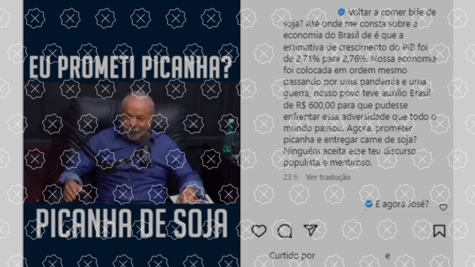 Reprodução de postagem desinformativa que edita e tira de contexto fala do presidente eleito, Lula.