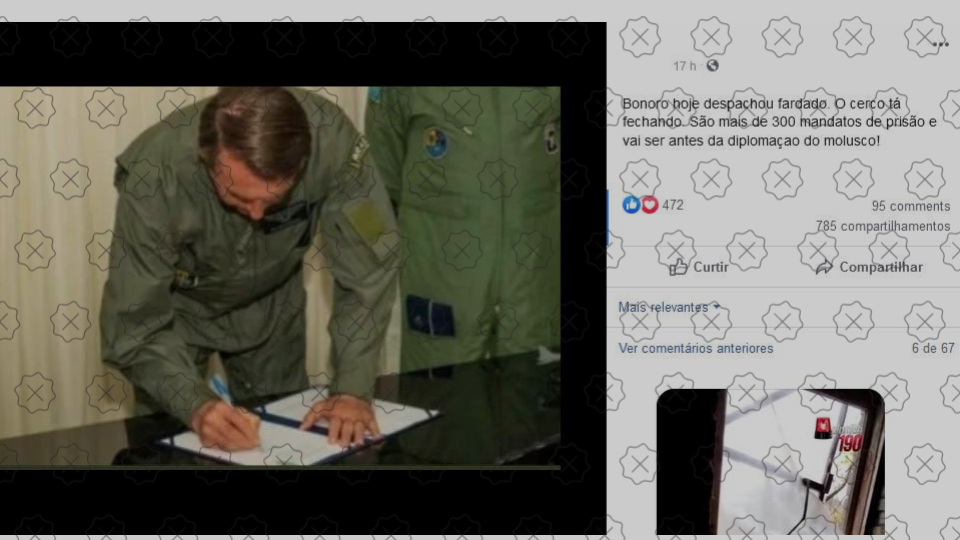 Publicação mente ao afirmar que foto em que Bolsonaro assina documento enquanto veste farda é recente