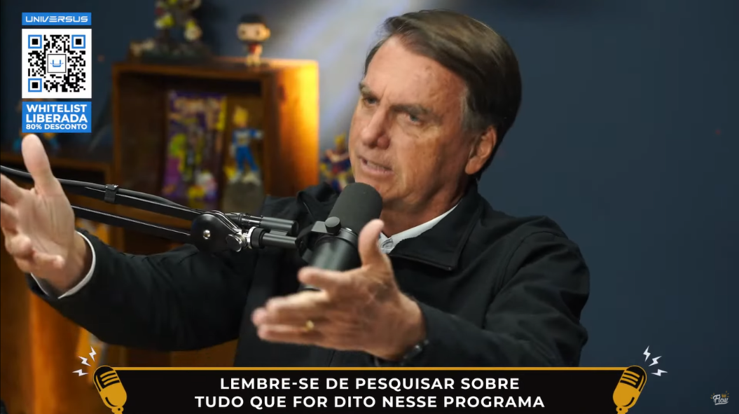 Durante entrevista de Bolsonaro ao Flow, produção exibiu aviso que pedia que o público pesquisasse sobre o que estava sendo dito