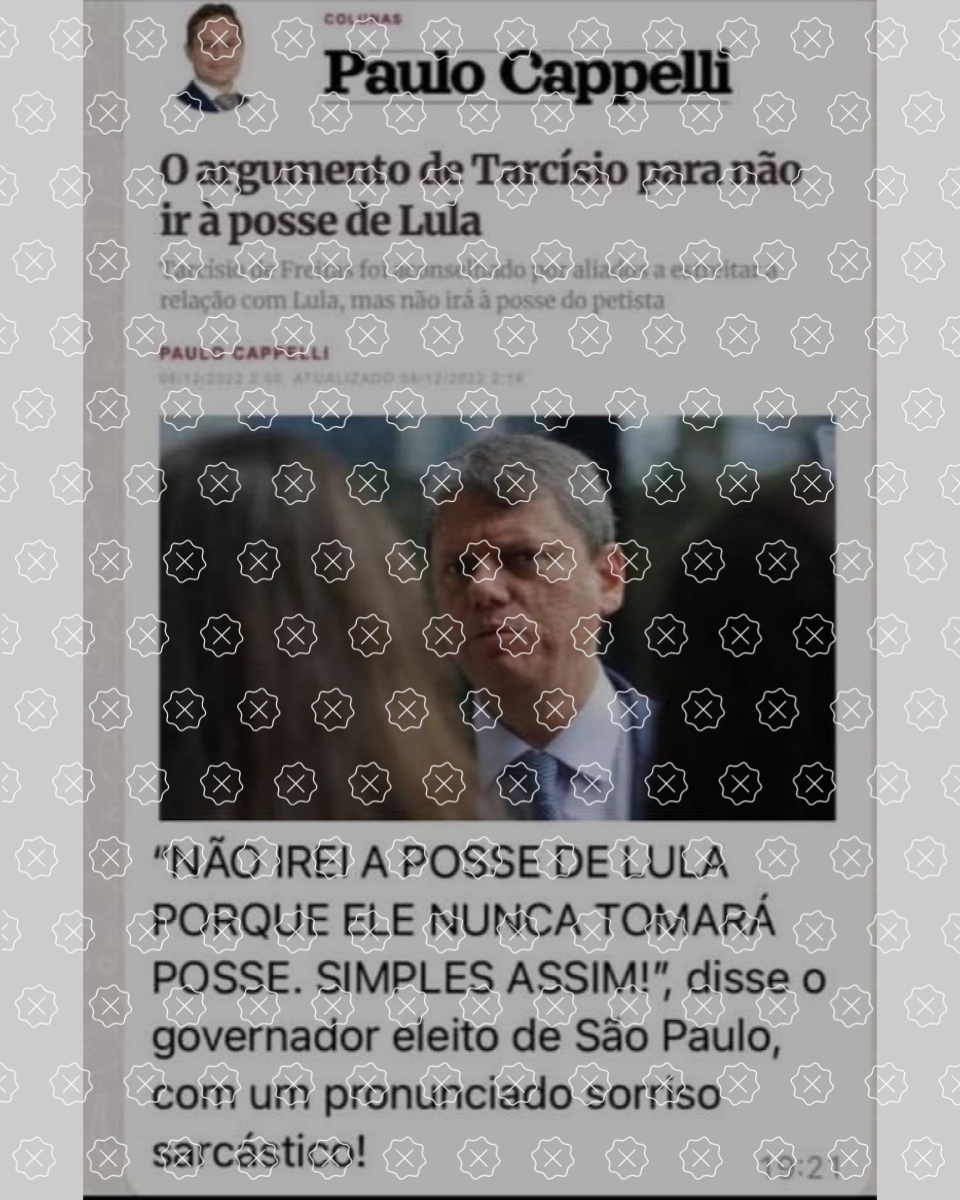 Reprodução de post que altera texto de publicação jornalística para inserir frase inventada de Tarcísio de Freitas