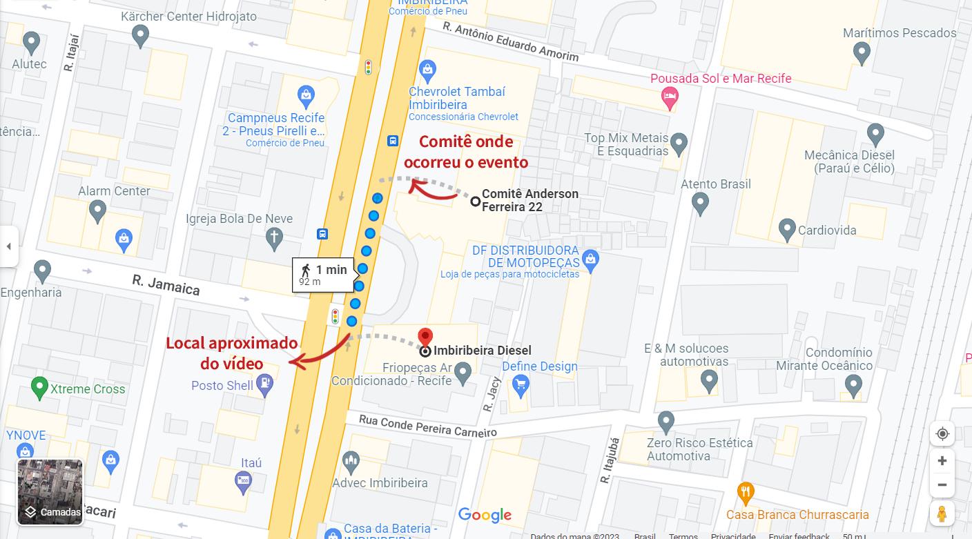 Print do Google Maps mostra que comitê de campanha de Bolsonaro em Recife fica a poucos metros de onde o vídeo foi gravado