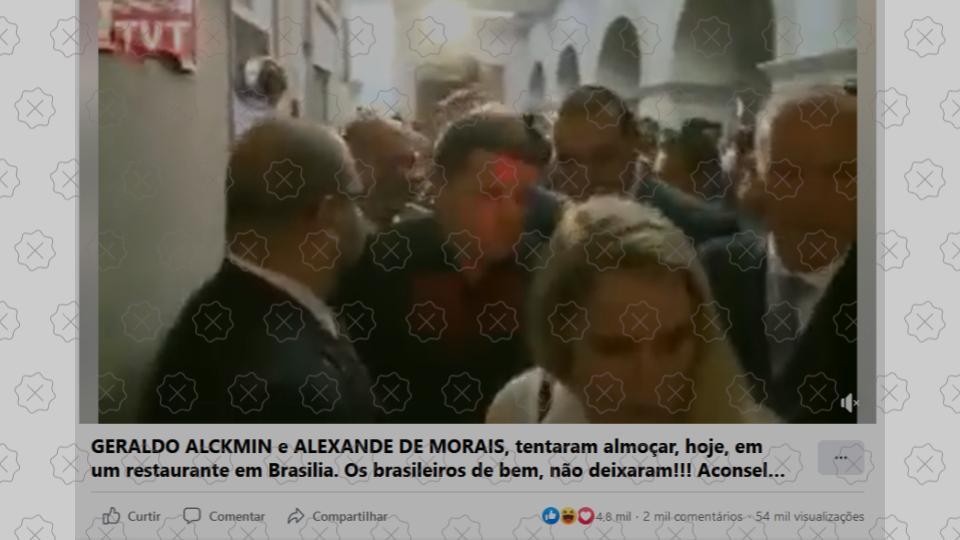Posts difundem vídeo de 2016 para alegar que uma multidão hostilizou ambos ao saírem recententemente de um restaurante em Brasília, o que é falso  