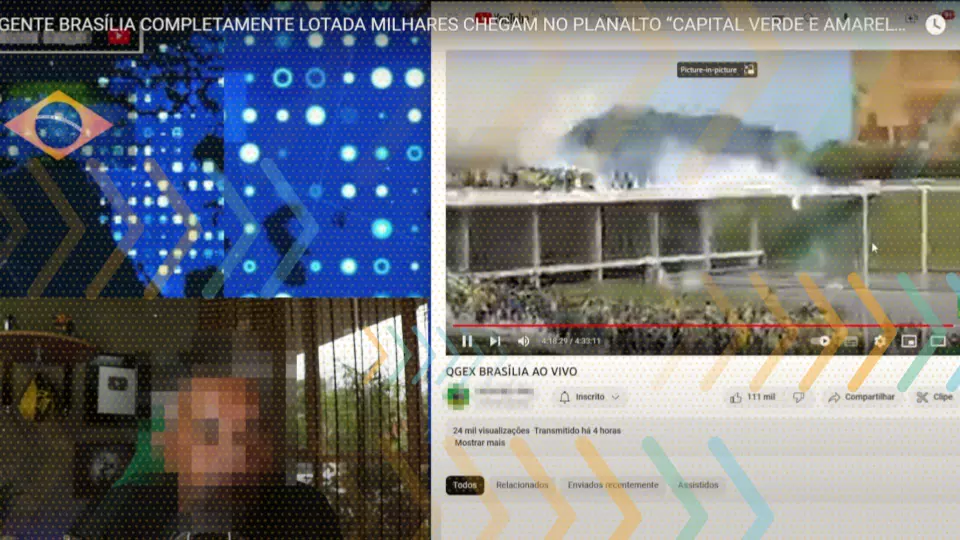 Retransmissão. Bolsonaristas que não participaram dos atos lucraram com imagens de outros canais (Reprodução/YouTube)