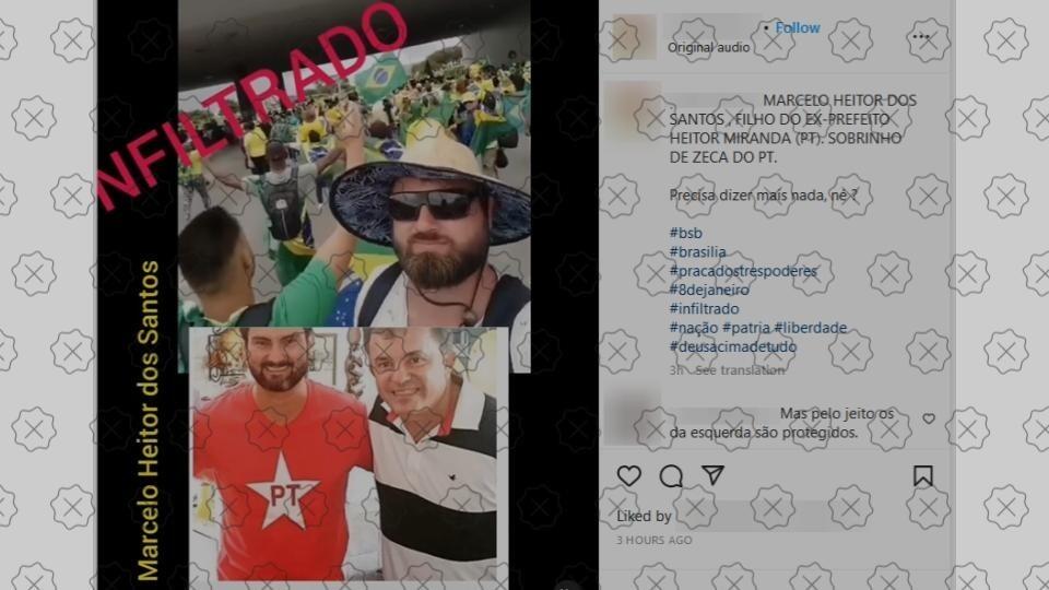 Posts alegam que homem de chapéu de palha e óculos escuros é Marcelo Heitor Miranda dos Santos, sobrinho do ex-governador do Mato Grosso do Sul, o que é falso