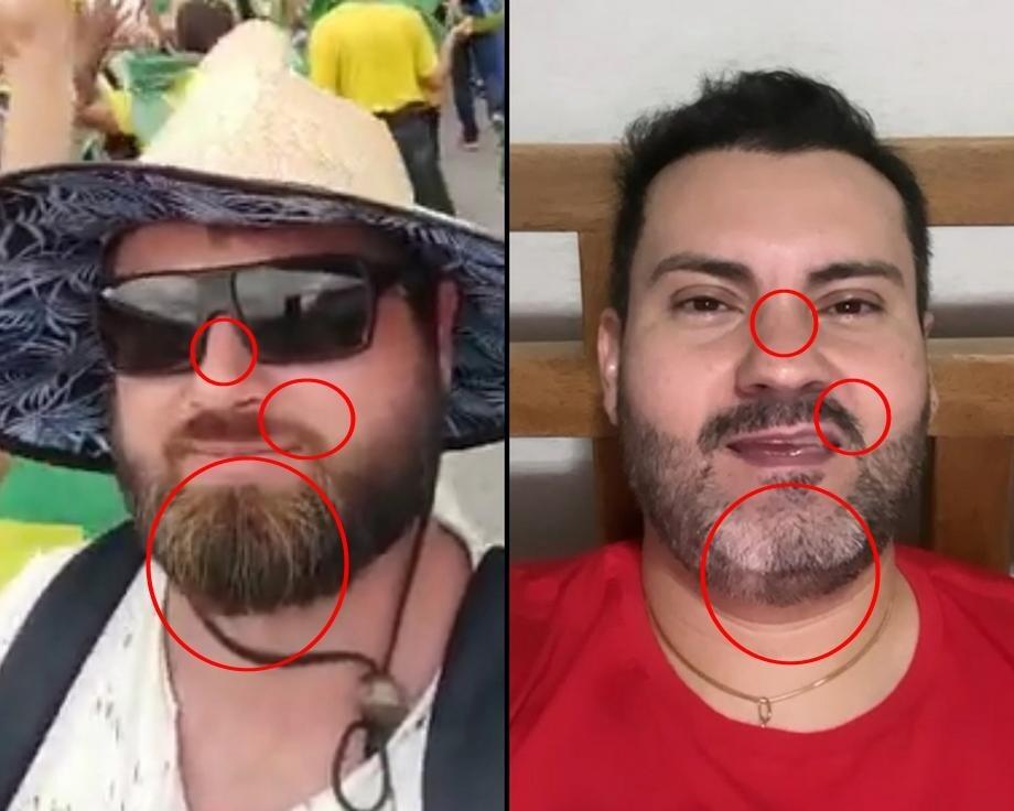 Comparativo mostra que homem que aparece em vídeo difundido pelas peças checadas (à esquerda) não é Marcelo Heitor Miranda dos Santos (à direita), sobrinho de Zeca do PT