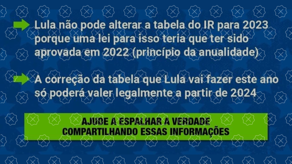 Posts que circulam nas redes enganam ao afirmar que Lula não pode alterar a tabela do Imposto de Renda para 2023 por conta do princípio da anualidade