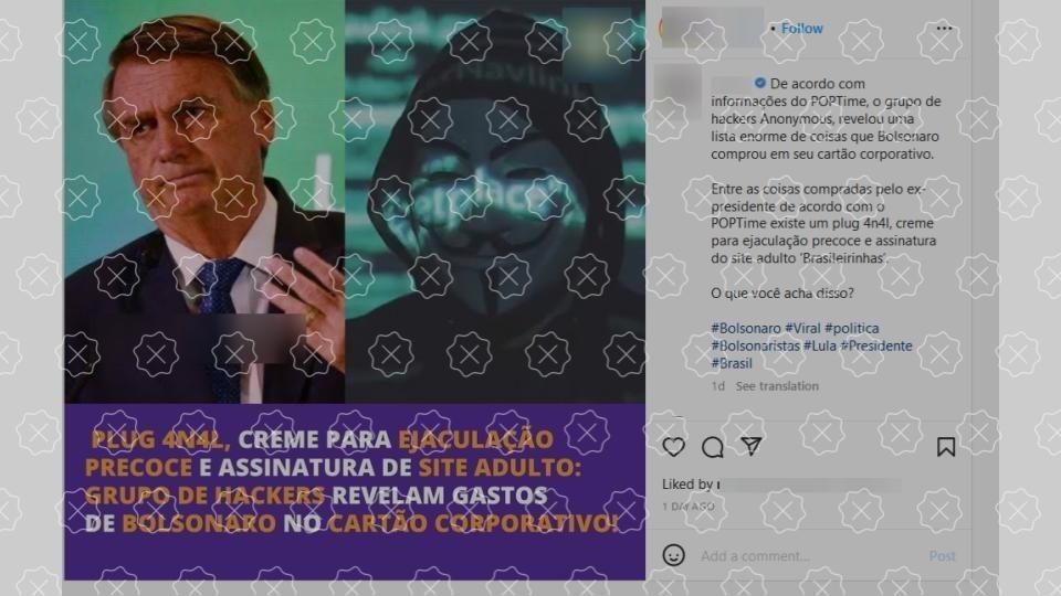Posts enganam ao difundirem que o ex-presidente Jair Bolsonaro compro produtos eróticos com o cartão corporativo; não há qualquer prova nesse sentido